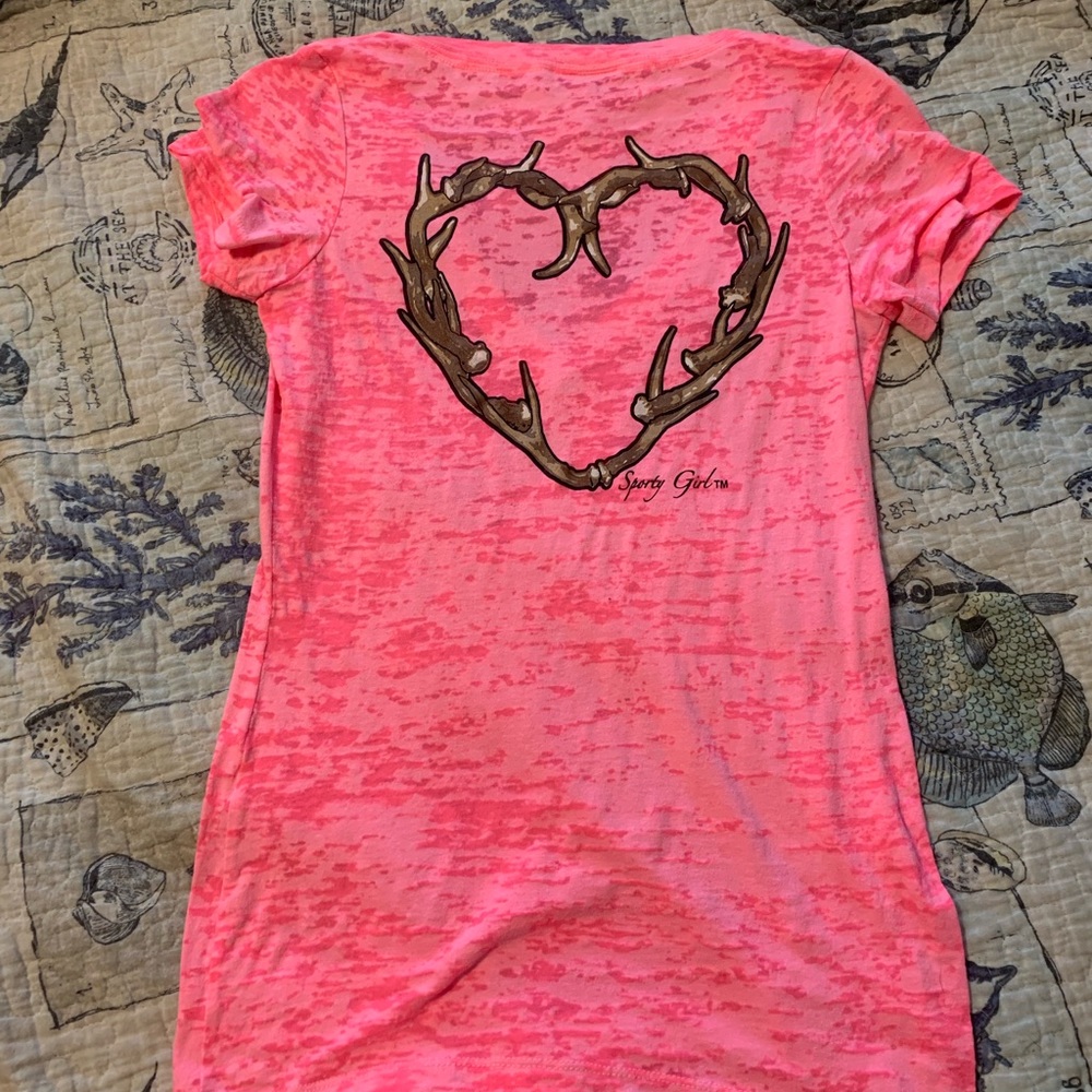 Sporty girl vneck heart antler shirt